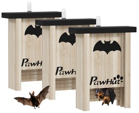 PawHut Set de 3 Căsuțe pentru Lilieci din Lemn de Brad, 18x6x22.5 cm, Lemn Natural | Aosom Romania