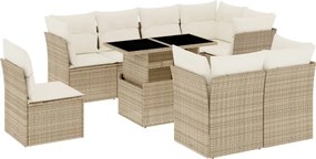 vidaXL Set canapele de grădină, 9 piese, cu perne, bej, poliratan