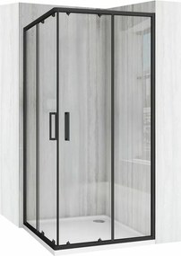 Cabina de dus patrata cu usi glisante negru Rea City 80x80 cm si cadita neagra