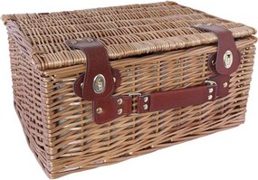 Coș de picnic mare din răchită împletită cu căptușeală în dungi albastre, pentru 4 persoane, „Vendela Large Blue"