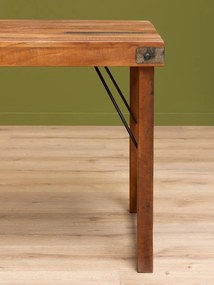 Masă pliabilă din lemn reciclat și metal, cu blat patinat și picioare pliabile, natur, finisaj satinat, 165×76×76 cm, „Marolles"