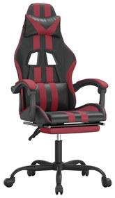 Scaun de gaming cu suport picioare, negru rosu vin, piele eco