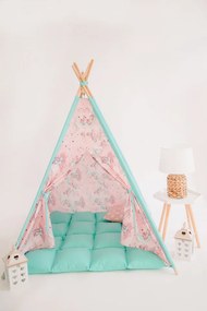 Set Cort de joaca teepee, Unicorn Heaven-Mint, 120 x 120, salteluta si kit fixare