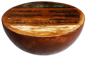 Masuta cafea, forma de bol, baza din otel, lemn masiv reciclat 1, Maro