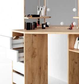 SEM216 - Set Masa toaleta cosmetica machiaj, cu oglinda make-up cu sau fara LED-uri, masuta vanity - Maro pe colt