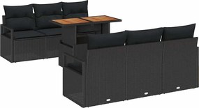 vidaXL Set de canapele pentru grădină cu pernă Manual 7 pcs Negru