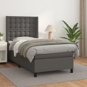 3132481 vidaXL Pat box spring cu saltea, gri, 90x200 cm, piele ecologică