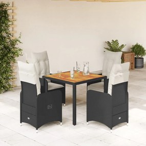 3276977 vidaXL Set bistro de grădină cu perne, 5 piese, negru, poliratan