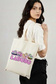 Sacosa de Panza pentru Cumparaturi, Geanta Tote, model Labubu 4 38 x 34.5 cm, Alba, BEKZ®