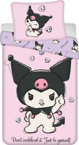 Lenjerie de pat pentru copii roz din bumbac pentru pat de o persoană 140x200 cm Hello Kitty "Kuromi" – Jerry Fabrics