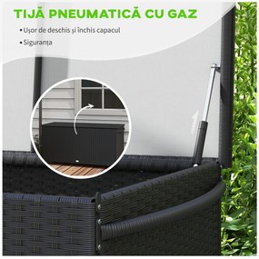 Outsunny Cutie de Depozitare pentru Exterior cu Roți, Bară Pneumatică de Ridicare și Mâner Lateral, 121x57x67 cm, Negru | Aosom Romania