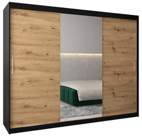 Dulap de haine 250 cm Toki 1 (negru mat + stejar artisan). 1064949