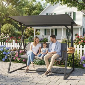 Outsunny Balansoar exterior de grădină cu 3 locuri, acoperiș reglabil, 2 tăvi, perne și cadru metalic, sarcină 360 kg, gri | Aosom Romania