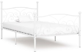vidaXL Cadru de pat cu bază din șipci, alb, 90 x 200 cm, metal