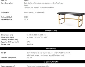 Birou Design LUX, Furnir Stejar, Gri Carbune, Nathaniel