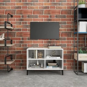 vidaXL Comodă TV cu picioare metalice, alb extralucios, 69,5x30x50 cm