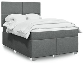 vidaXL Pat continental cu saltea, gri închis, 160x200 cm, țesătură