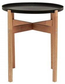 Masuta cafea rotunda cu blat detasabil HouseXL® B-Wood Coffe Tray Table , Din lemn masiv, Diametru 46 cm, Blat metalic transformabil in tava servire