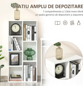 HOMCOM Bibliotecă din Lem Stil Vintage Cubica cu 7 Suporturi Diferite din MDF pentru Casă și Birou, 50x24x106 cm, Alb | Aosom Romania