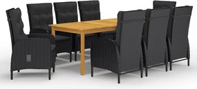vidaXL Set mobilier de grădină, 9 piese, negru