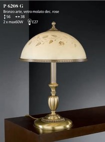 Veioza / Lampa de masa din alama cu sticla decorata design italian H-56cm 6208