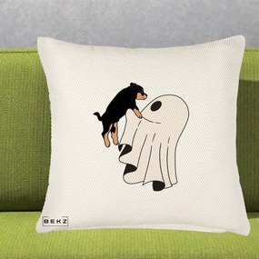 Perna Decorativa Caine Rottweiler Fantoma Halloween, 40x40 cm, Crem Reliefat, Husa Detasabila, Perna Inclusa, BEKZ®