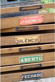Set 4 tăvi din lemn cu mânere metalice și plăcuțe cu text, "Tienda"