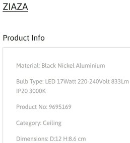 Spot LED aplicat diametru 12cm ZIAZA nickel negru, NVL-9695169