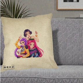 Perna Personalizata K-pop HUNTRX Trio Animat Fete Foto, 40x40 cm, Crem, Husa Detasabila, Perna Inclusa, BEKZ®