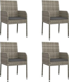 vidaXL Scaune de grădină cu perne, 4 buc., gri, poliratan