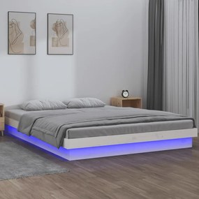 819968 vidaXL Cadru de pat cu LED, alb, 120x200 cm, lemn masiv