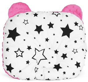 Pernă cu două fețe, cu urechi Baby Nellys , 30x35cm - Stele și steluțe, minky roz