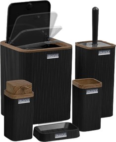 La mâna a doua: Set de baie Freehome OKY-461-3-S, 5 piese, Duna Lemn/Neagra