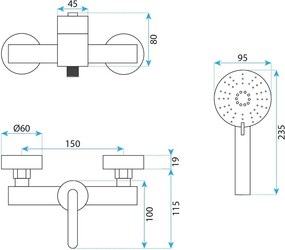 Baterie de dus REA Ontario cupru periat