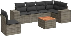 vidaXL Set canapele de grădină, 7 piese, cu perne, gri, poliratan