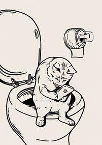 Ilustrație Cat on Toilet in black, Tara Royle