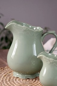 Carafă din porțelan verde mentă, H18 cm, model dantelă în relief, „Provence"