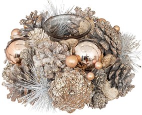 Sfesnic cu conuri de pin si globuri, auriu