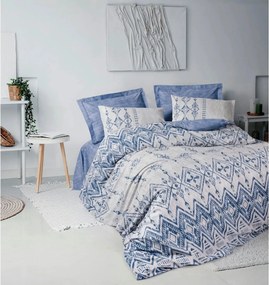 Set lenjerie pat dublu CLEO, bumbac, alb/albastru, 240x260 cm, cu cear