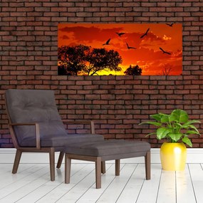 Tablou cu păsări în apus de soare (120x50 cm)