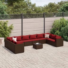 3308293 vidaXL Set mobilier de grădină cu perne, 11 piese, maro, poliratan