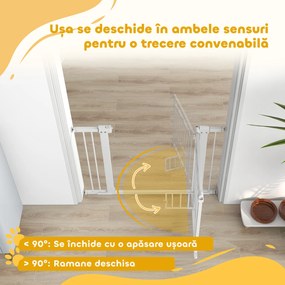 PawHut Ușă de Siguranță pentru Câini de Interior cu 2 Extensii și Ușiță pentru Pisici, 76-104x77 cm, Alb | Aosom Romania