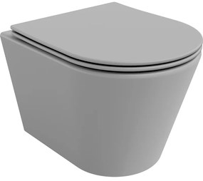 Mexen Rico vas de toaletă Rimless cu capac slim cu închidere lentă , duroplast, Gri deschis mat - 30724061