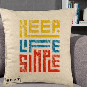 Perna Decorativa Keep Life Simple Colorat, 40x40 cm, Bej, Husa Detasabila, Perna Inclusa, BEKZ®