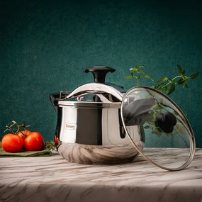 Oala sub presiune Rosberg R51311A7, 7 litri, 2 capace, Inductie, Fund cu trei straturi, Inox