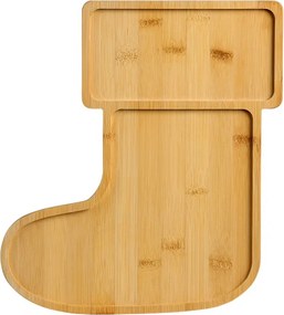 Tava de servit din bambus in forma de ciorap tema Craciun Kesper 94072, 2 compartimente, 30,5 cm, Maro
