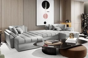 Colțar extensibil dumonde cu ladă de depozitare si sezut confortabil din spuma high-density, Loana U Enjoy Silver 355x185 cm