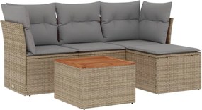 vidaXL Set canapele de grădină, 5 piese, cu perne, bej, poliratan