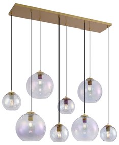 Lampă suspendată Art Deco aurie cu sticlă curcubeu cu 8 lumini - Sandra
