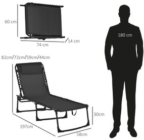Outsunny Sezlong Portabil din Oțel și Plasă Respirabilă, Spătar Reglabil în 4 Poziții, 197x58x26 cm, Negru | Aosom Romania